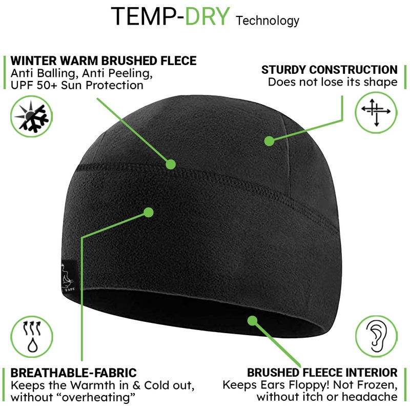 Temple Tape Tactical Fleece Watch Cap Beanie â€“ Skull Cap Fleece Hat - Black - XL (for Larger Heads) - Image 3
